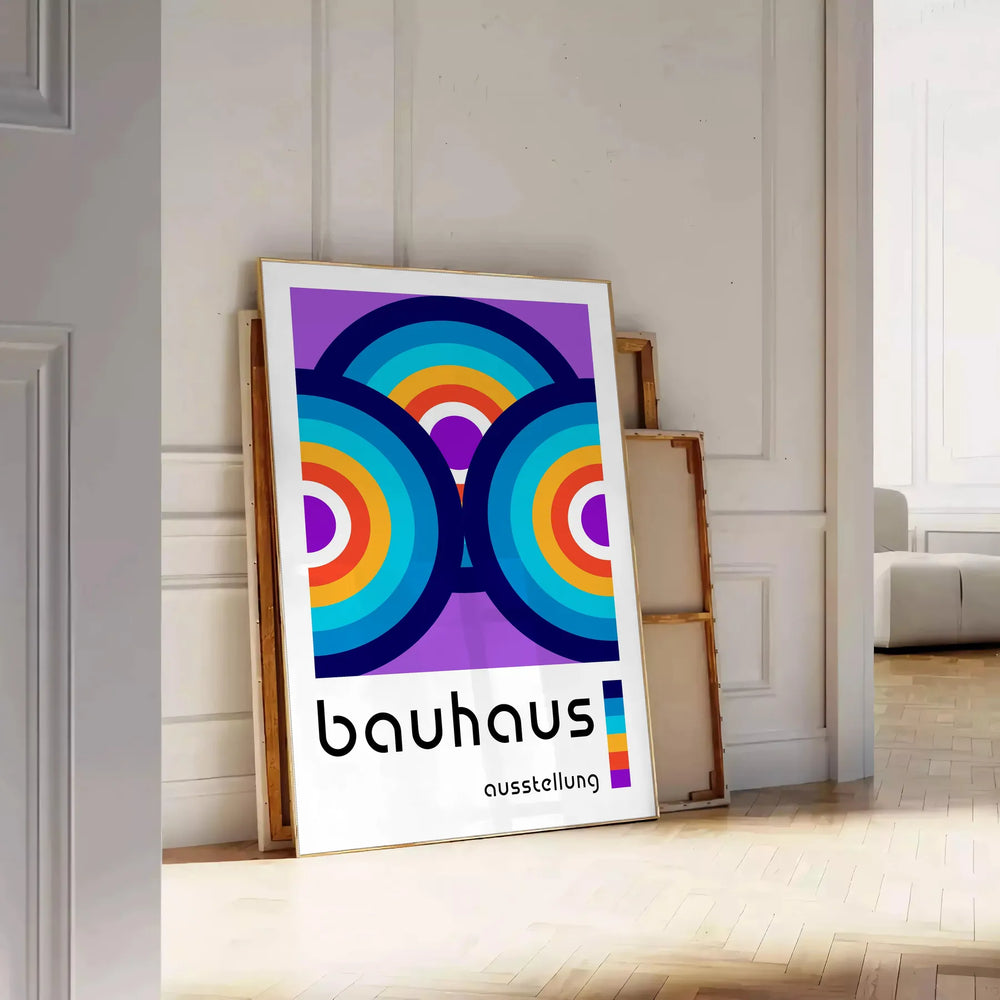 Poster showing abstract Bauhaus geometric design in primary colors