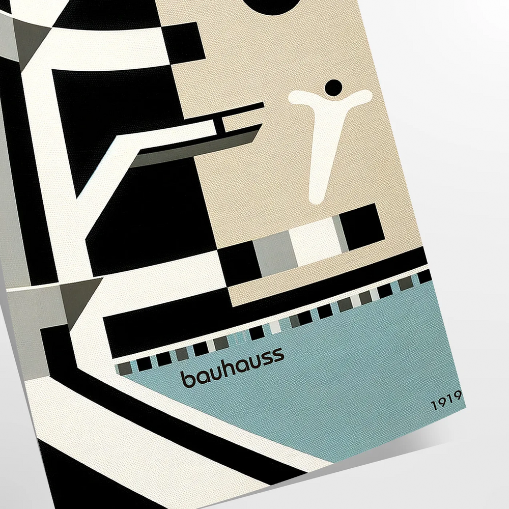 Bauhaus style illustration of a swimming pool with geometric shapes and muted colors