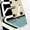 Bauhaus style illustration of a swimming pool with geometric shapes and muted colors - as a rolled, unframed print