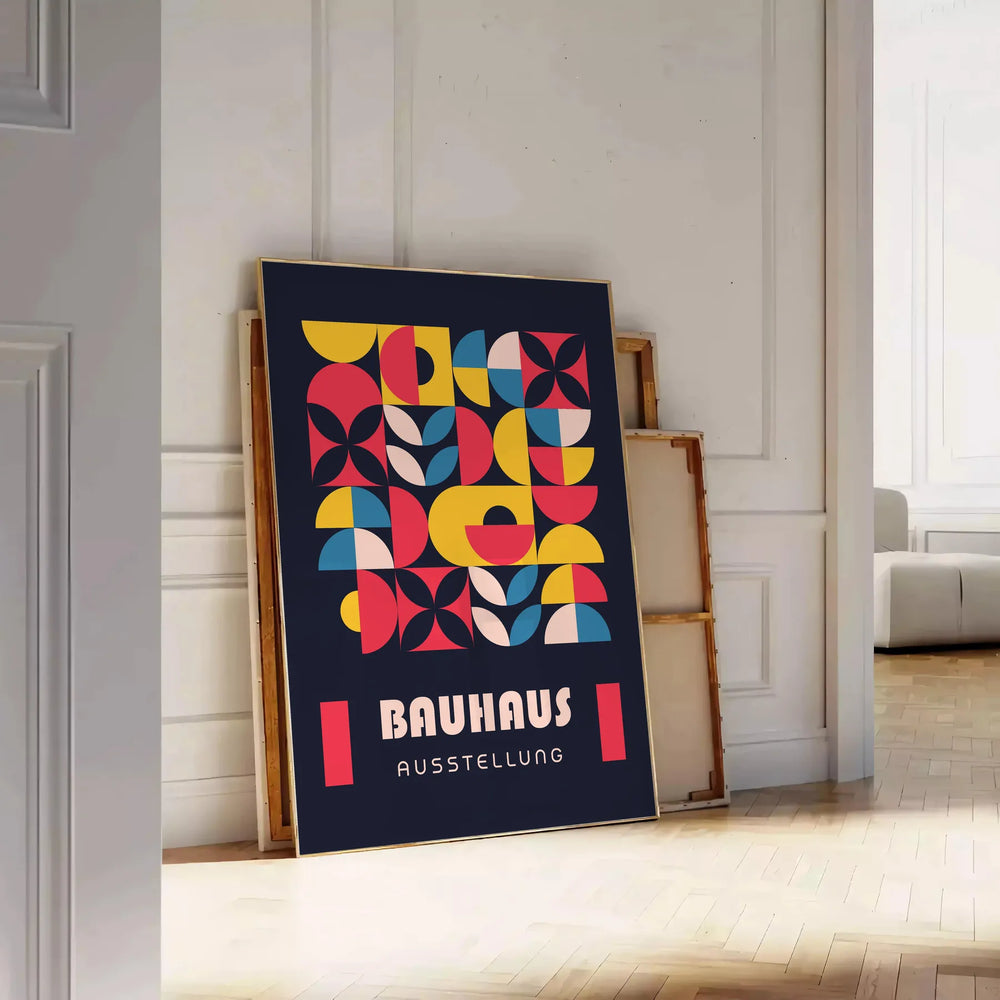 Bauhaus gray and black abstract poster with minimalist geometric composition