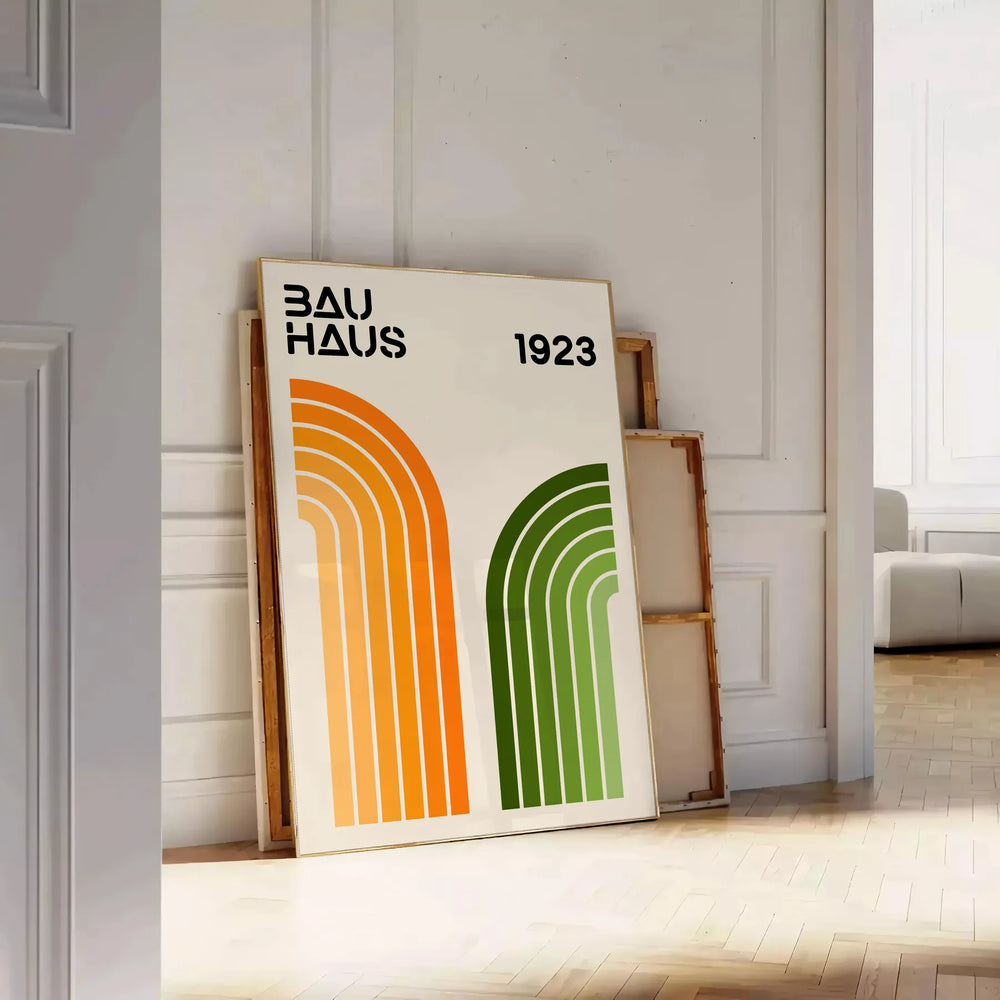 Minimal Bauhaus poster with abstract geometric composition and modernist design