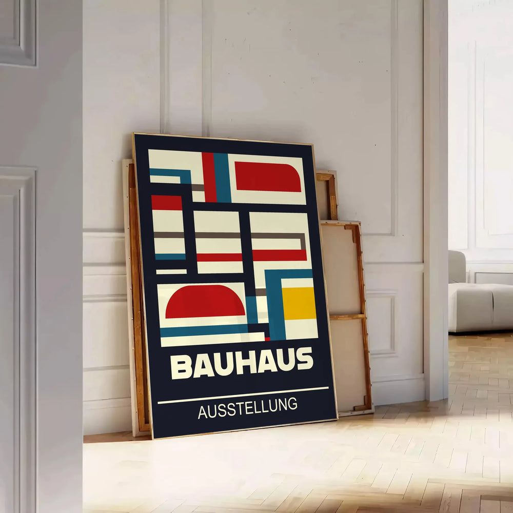 Bauhaus poster with abstract geometric composition in green and red