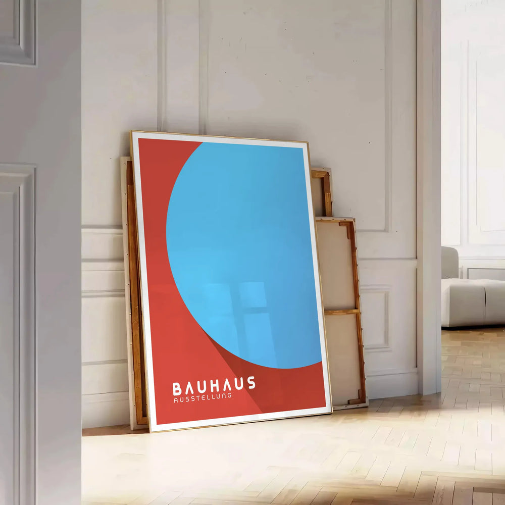Poster showing Bauhaus geometric abstract composition in vintage minimalist graphic style