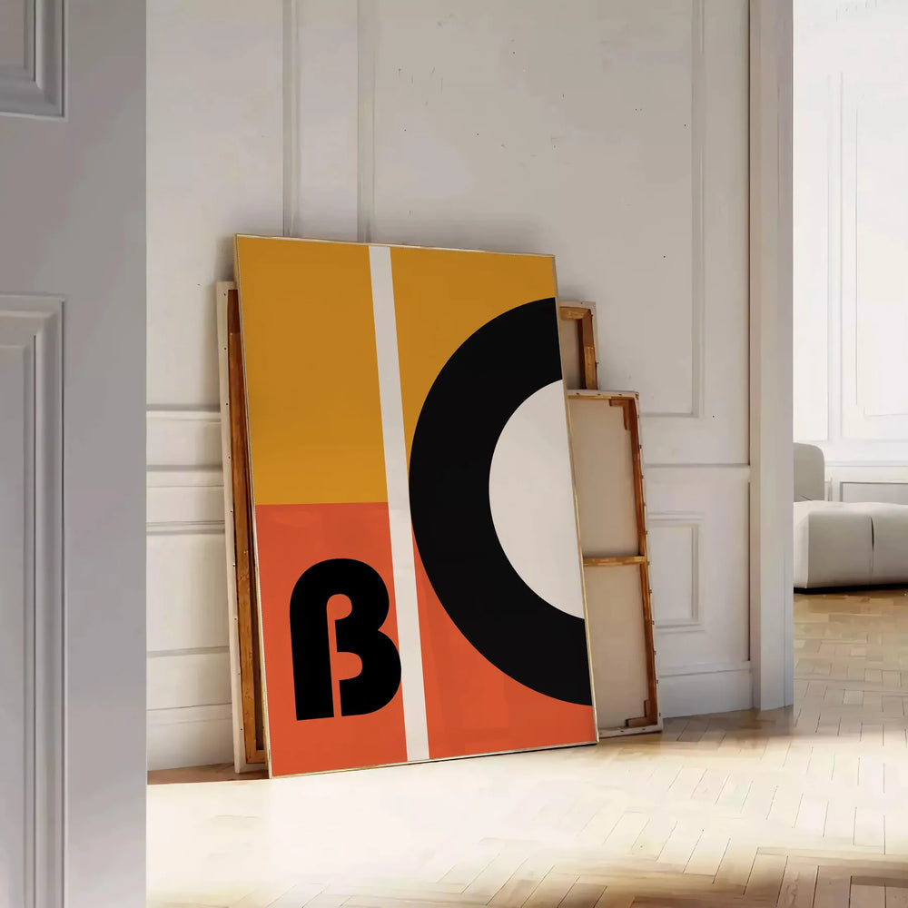 Brown and black geometric Bauhaus poster with minimalist abstract shapes