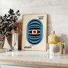 Bauhaus style geometric poster showing abstract shapes in minimalist composition - styled on a counter with eucalyptus and a bowl of lemons