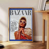 Abstract artwork featuring a dynamic blend of orange and blue colors - beside a round wooden side table with books