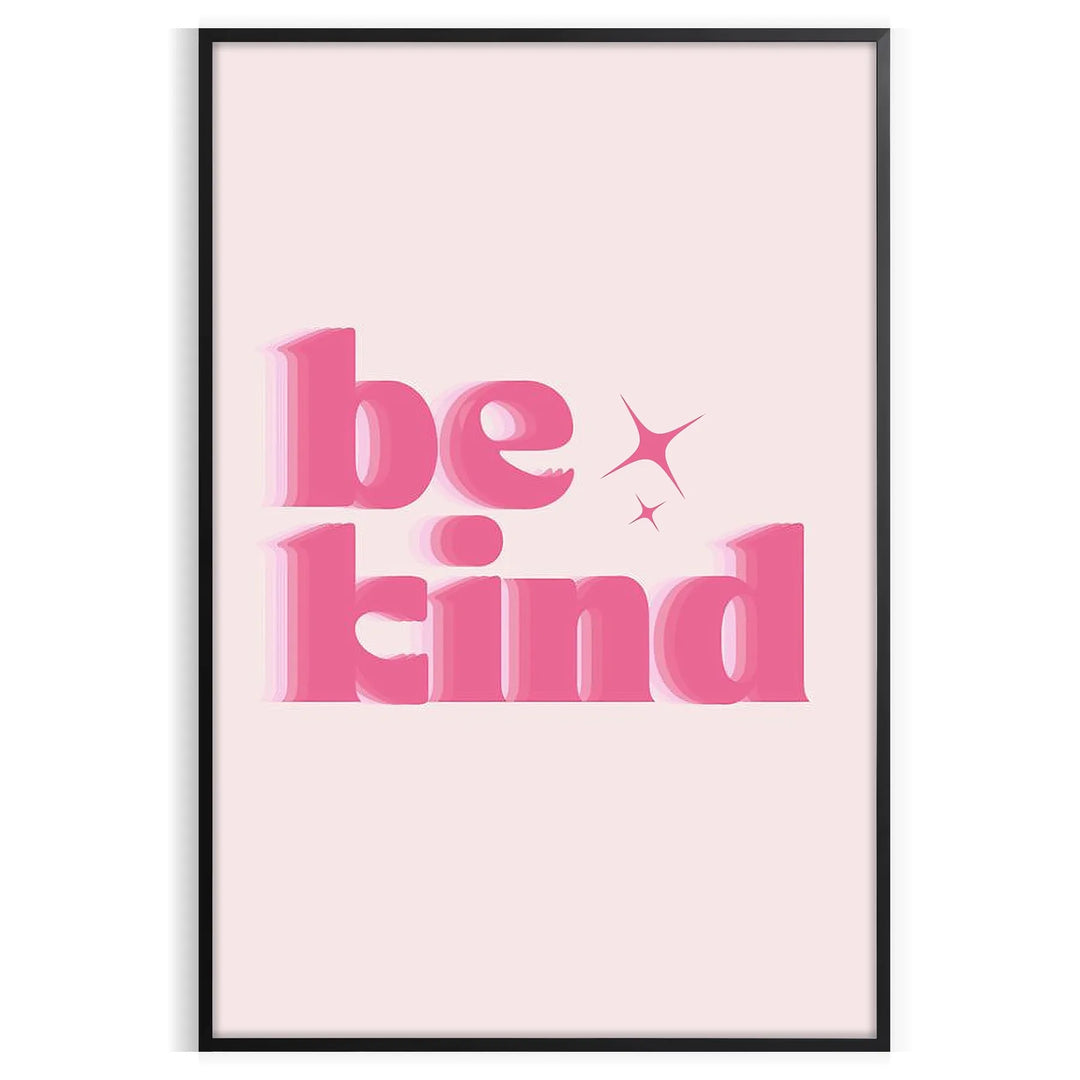 Colorful abstract design featuring the phrase 'Be Kind' in playful typography