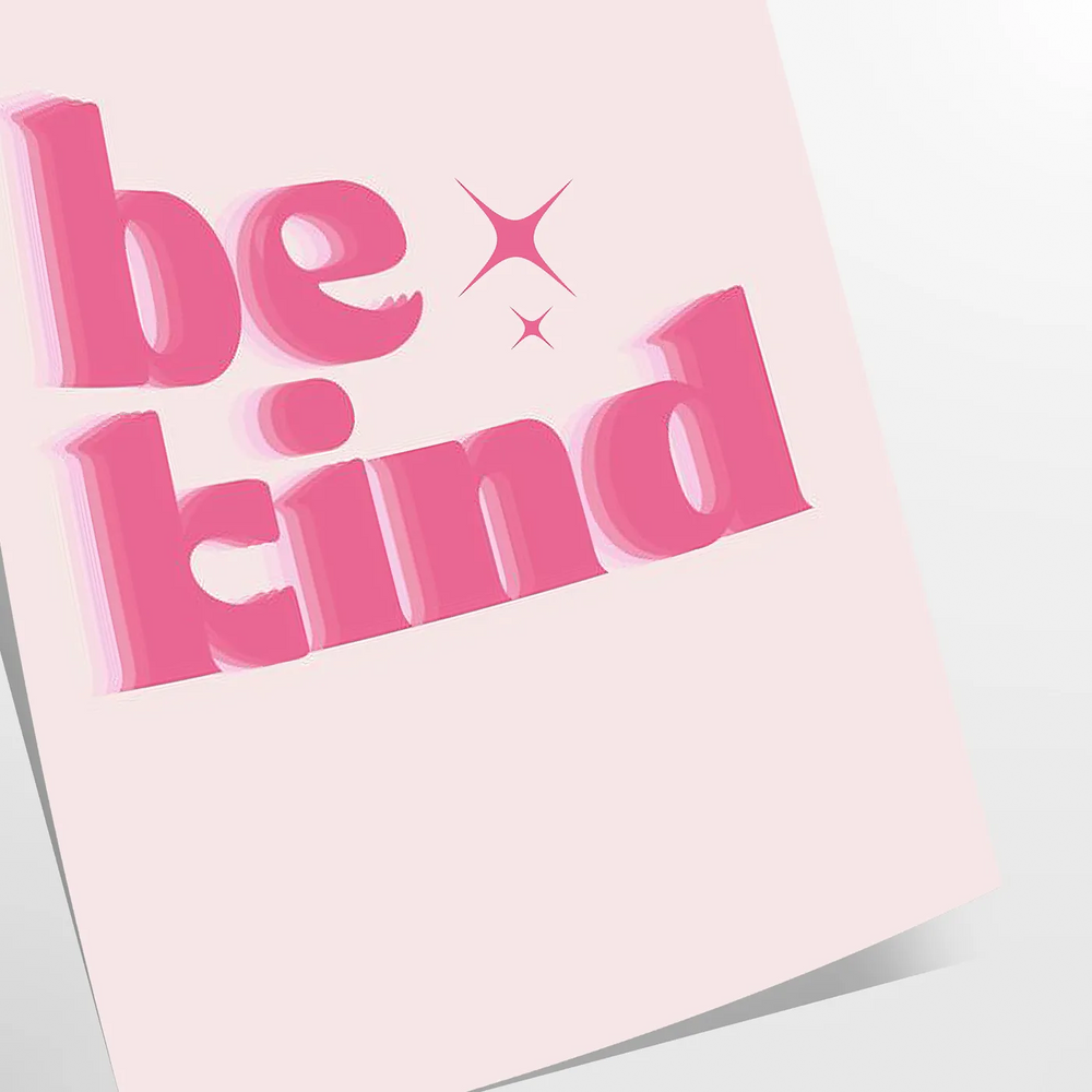 Colorful abstract design featuring the phrase 'Be Kind' in playful typography
