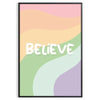 Abstract design with the word 'Believe' in green and orange hues - in a black frame