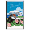A vintage travel poster featuring Bermuda's coastline in muted gray and black tones - in a black frame