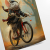 A stylized rat riding a bicycle, featuring bold black and orange colors - as a rolled, unframed print
