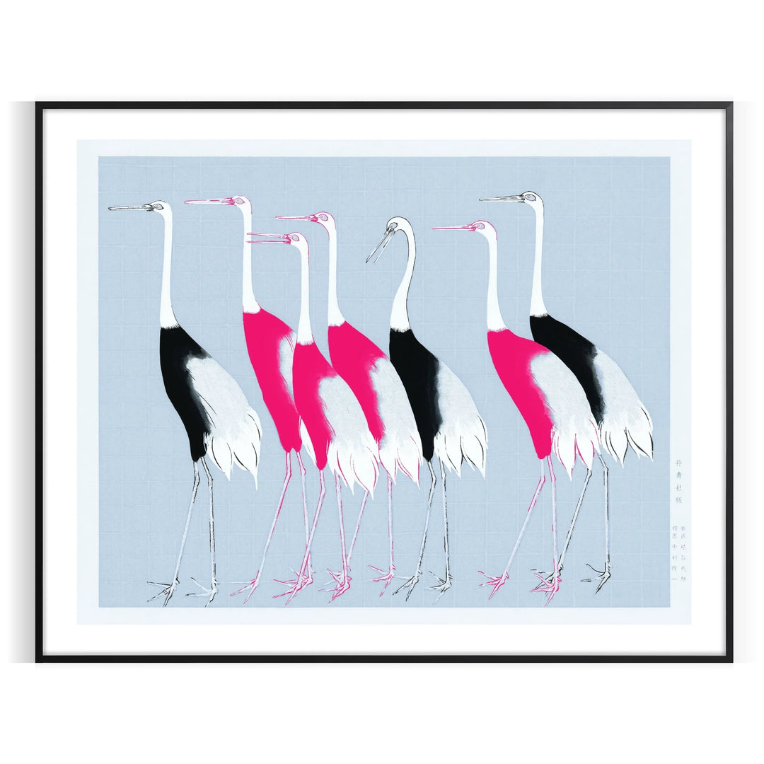 A stylized bird illustration in black and blue tones