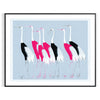 A stylized bird illustration in black and blue tones - in a black frame