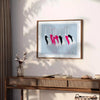 A stylized bird illustration in black and blue tones - styled on a counter with eucalyptus and a bowl of lemons