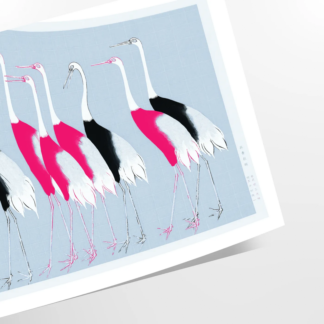 A stylized bird illustration in black and blue tones - as a rolled, unframed print