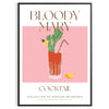 Μια πολύχρωμη απεικόνιση ενός κοκτέιλ Bloody Mary με πράσινες και πορτοκαλί λεπτομέρειες - σε μαύρη κορνίζα