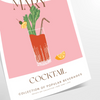 Μια πολύχρωμη απεικόνιση ενός κοκτέιλ Bloody Mary με πράσινες και πορτοκαλί λεπτομέρειες