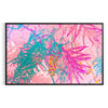 Vintage floral poster featuring orange and blue blossoms against a textured background - in a black frame