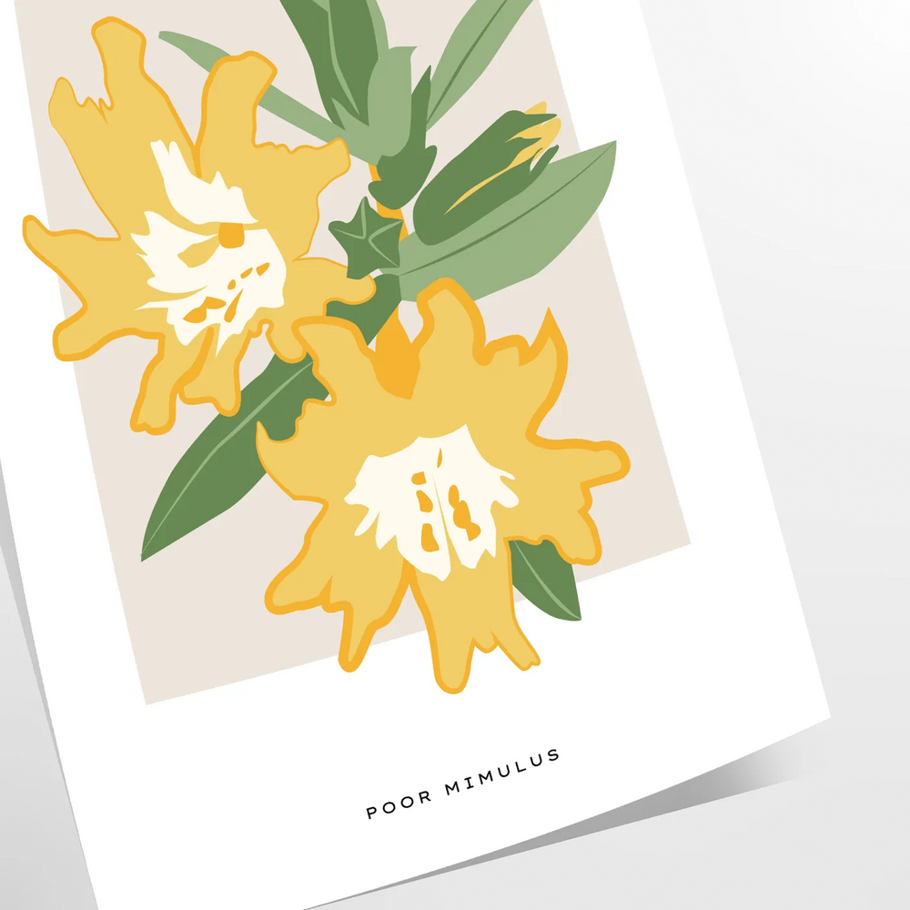 Colorful blossoms in green and orange hues against a soft background