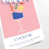 A colorful illustration of a Blue Lagoon cocktail with tropical elements