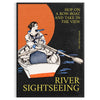 A serene boat sailing on calm waters, with gray and black tones. - in a black frame
