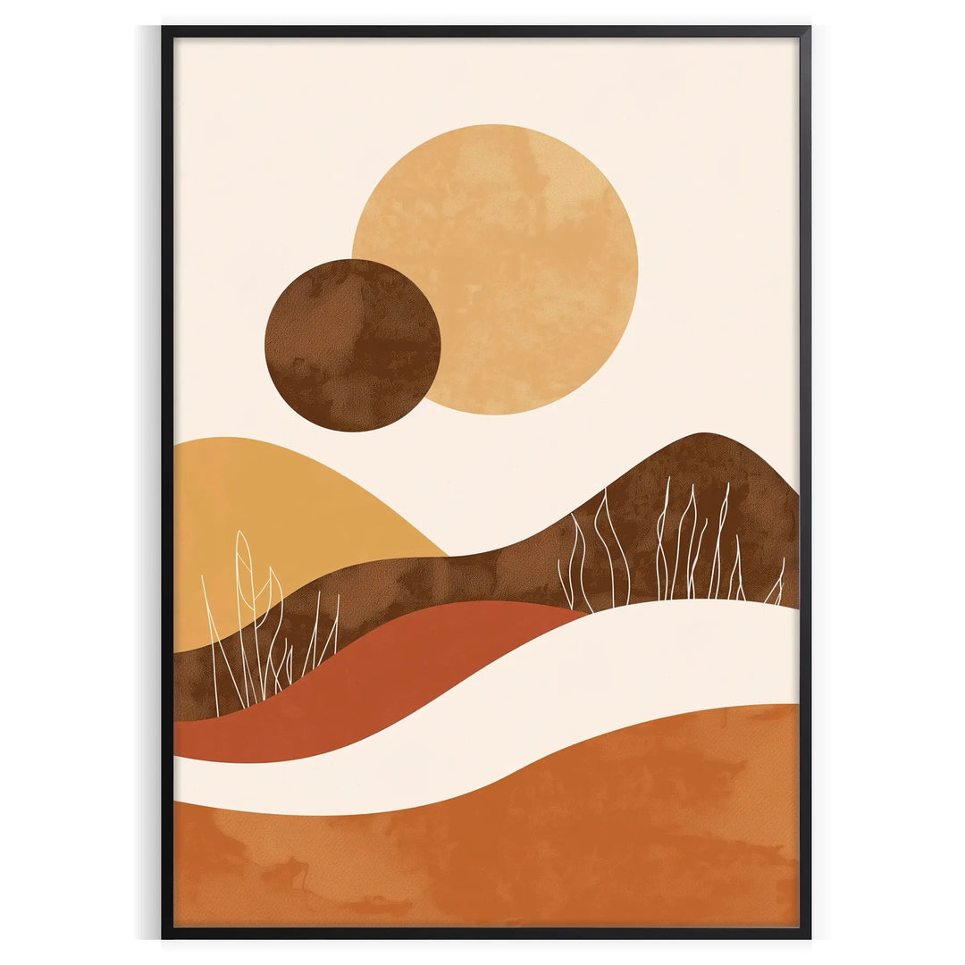 Colorful abstract shapes with bohemian patterns in warm tones