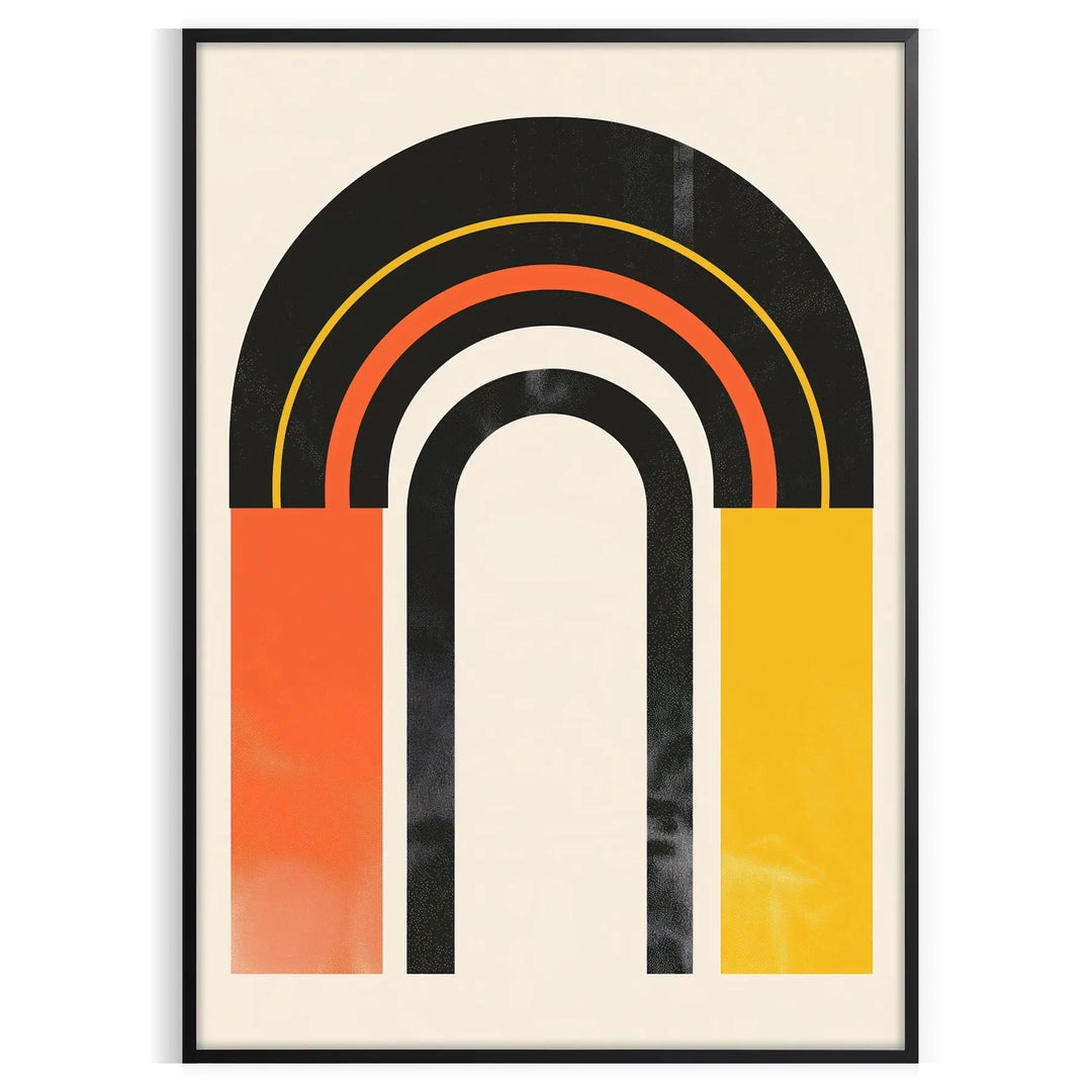Abstract design with bold black and orange shapes in a bohemian style