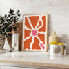 Abstract shapes in warm browns and oranges with a bohemian style - styled on a counter with eucalyptus and a bowl of lemons