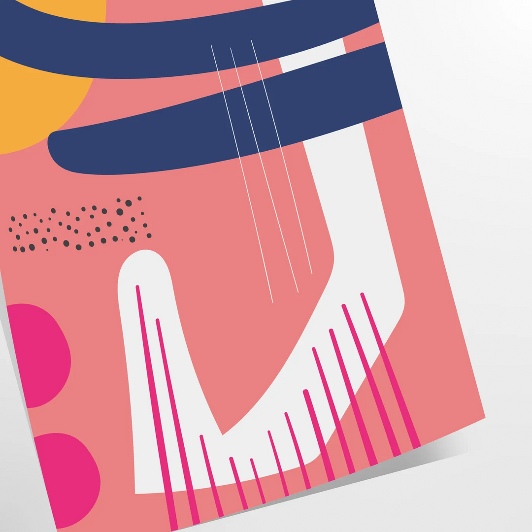 Abstract design featuring orange and blue shapes with a bohemian style