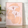 Abstract bohemian design with earthy tones and fluid shapes - in a bright minimalist room with a plant and an armchair