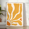 Colorful abstract shapes and patterns in a bohemian style - in a bright minimalist room with a plant and an armchair