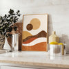 Colorful abstract shapes with bohemian patterns in warm tones - styled on a counter with eucalyptus and a bowl of lemons