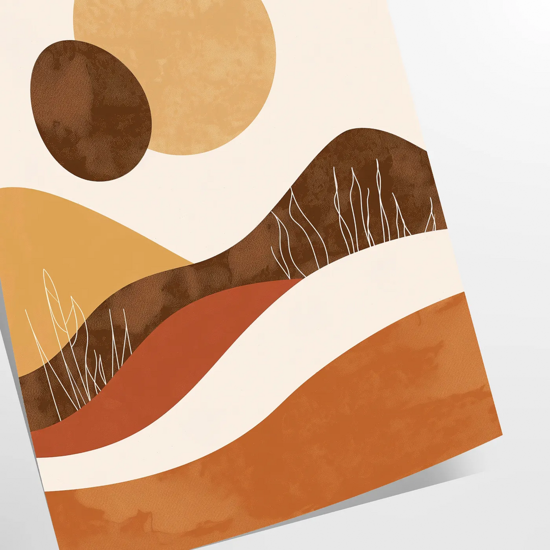 Colorful abstract shapes with bohemian patterns in warm tones