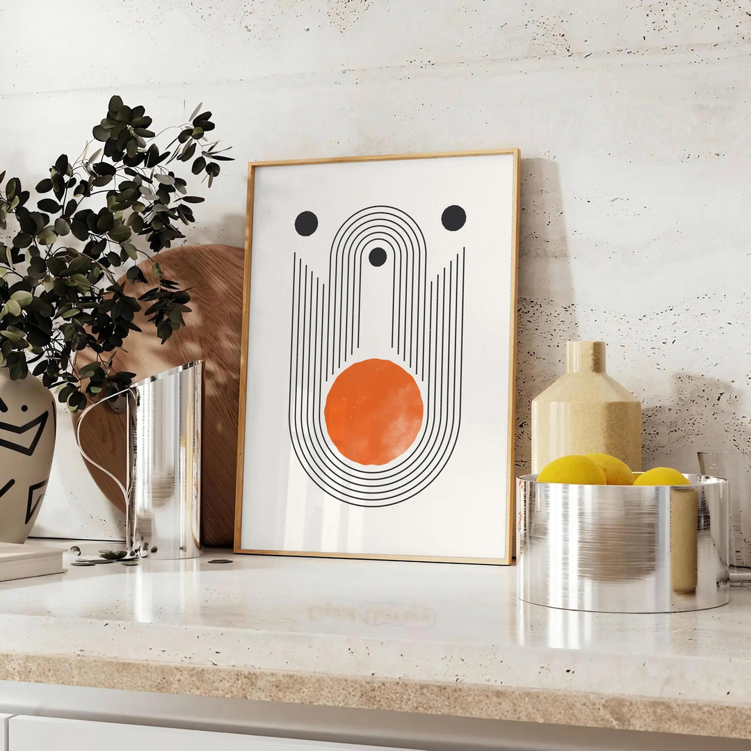 Colorful abstract shapes with a bohemian style and earthy tones - styled on a counter with eucalyptus and a bowl of lemons