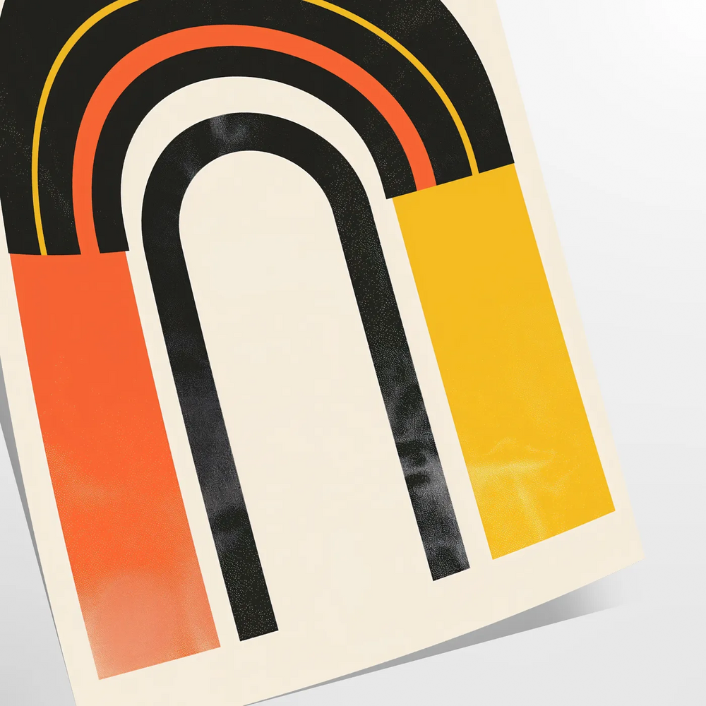 Abstract design with bold black and orange shapes in a bohemian style