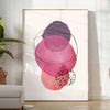 Abstract boho design with earthy tones and organic shapes - in a bright minimalist room with a plant and an armchair