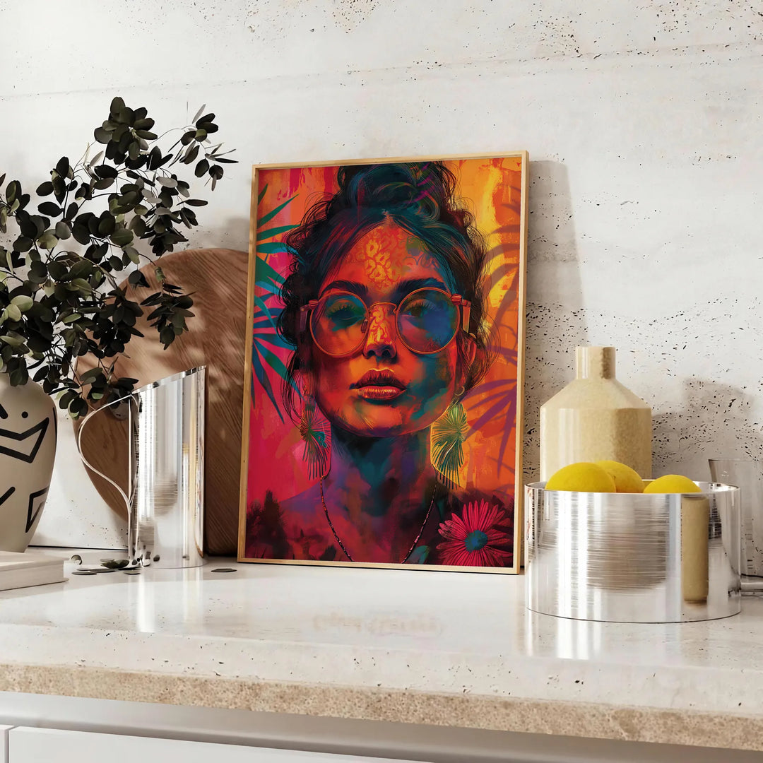 A bohemian-style illustration of women surrounded by celestial elements and earthy tones - styled on a counter with eucalyptus and a bowl of lemons