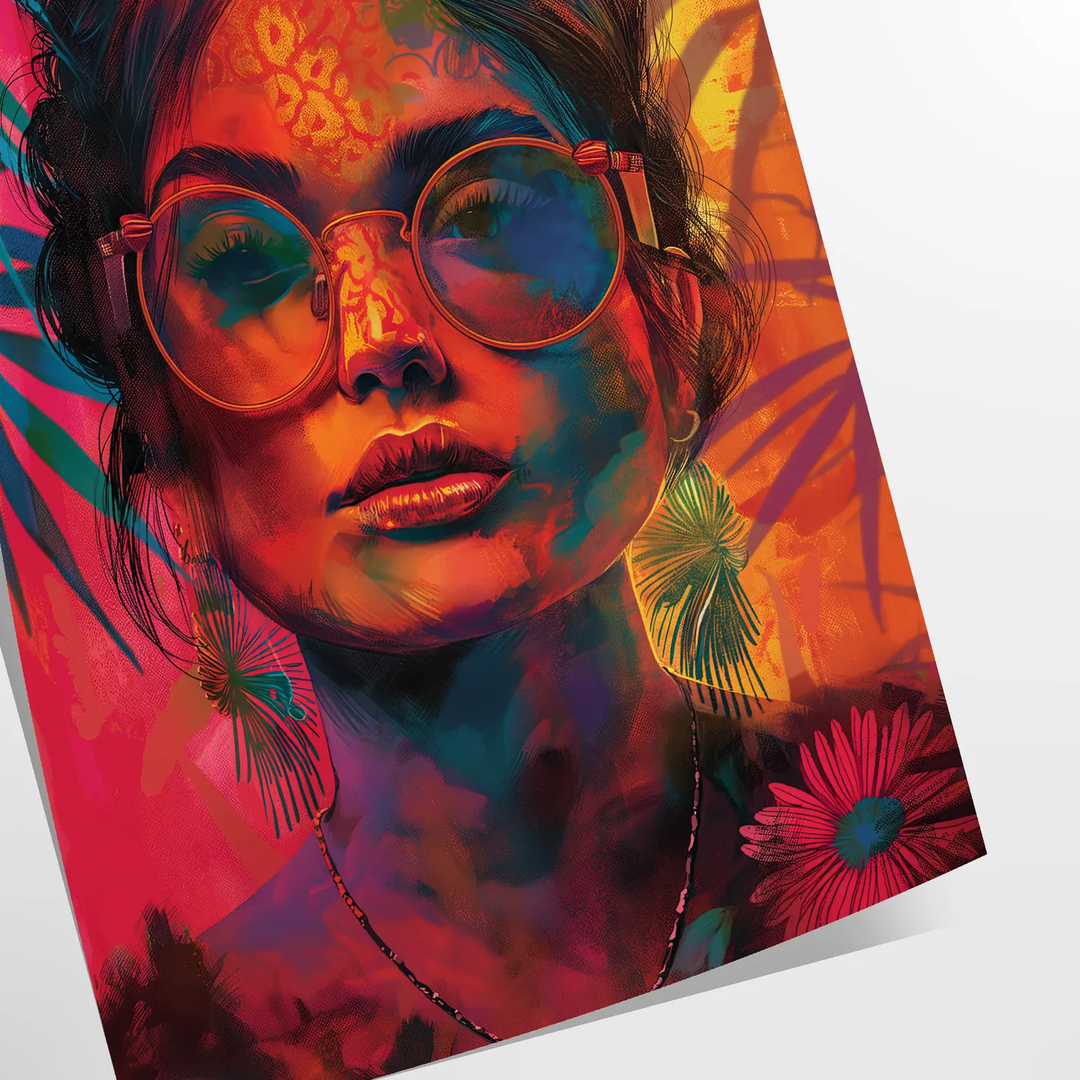 A bohemian-style illustration of women surrounded by celestial elements and earthy tones - as a rolled, unframed print
