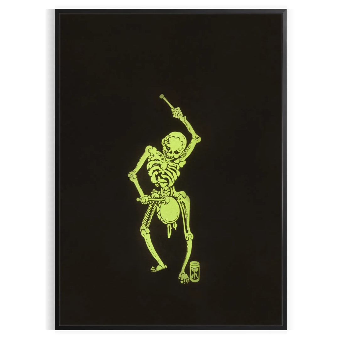 Abstract design featuring bones in black and green hues - in a black frame