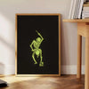 Abstract design featuring bones in black and green hues - beside a round wooden side table with books