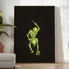 Abstract design featuring bones in black and green hues - in a bright minimalist room with a plant and an armchair