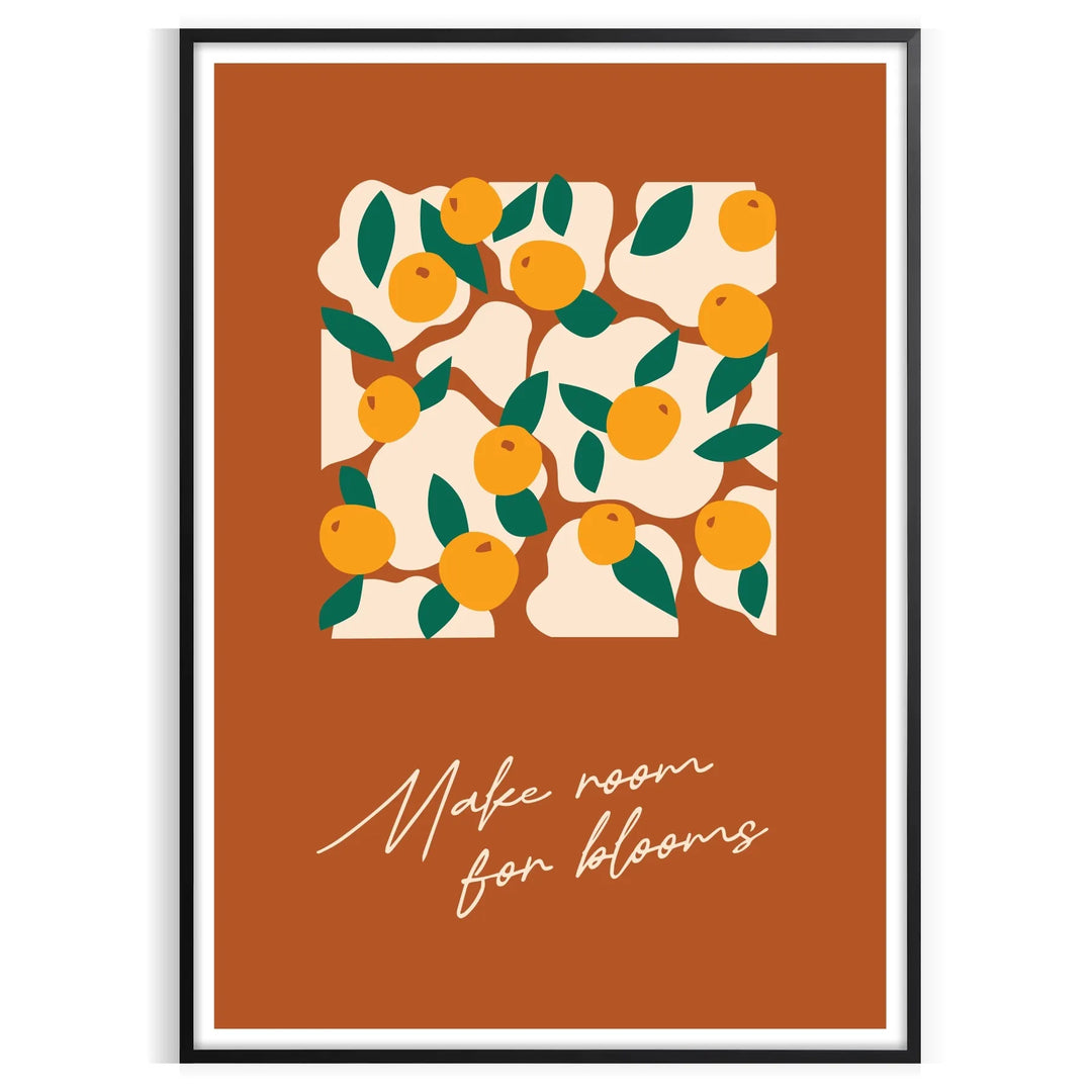 Vintage botanical illustration featuring various green plants and orange flowers
