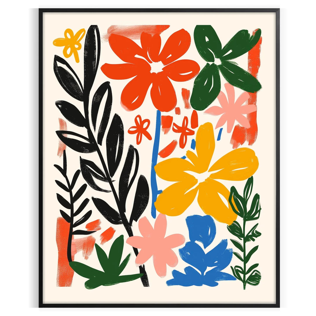 Botanical illustration featuring lush green foliage and warm orange accents