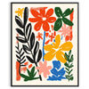 Botanische Illustration mit üppigem grünem Laub und warmen orangefarbenen Akzenten - in einem schwarzen Rahmen