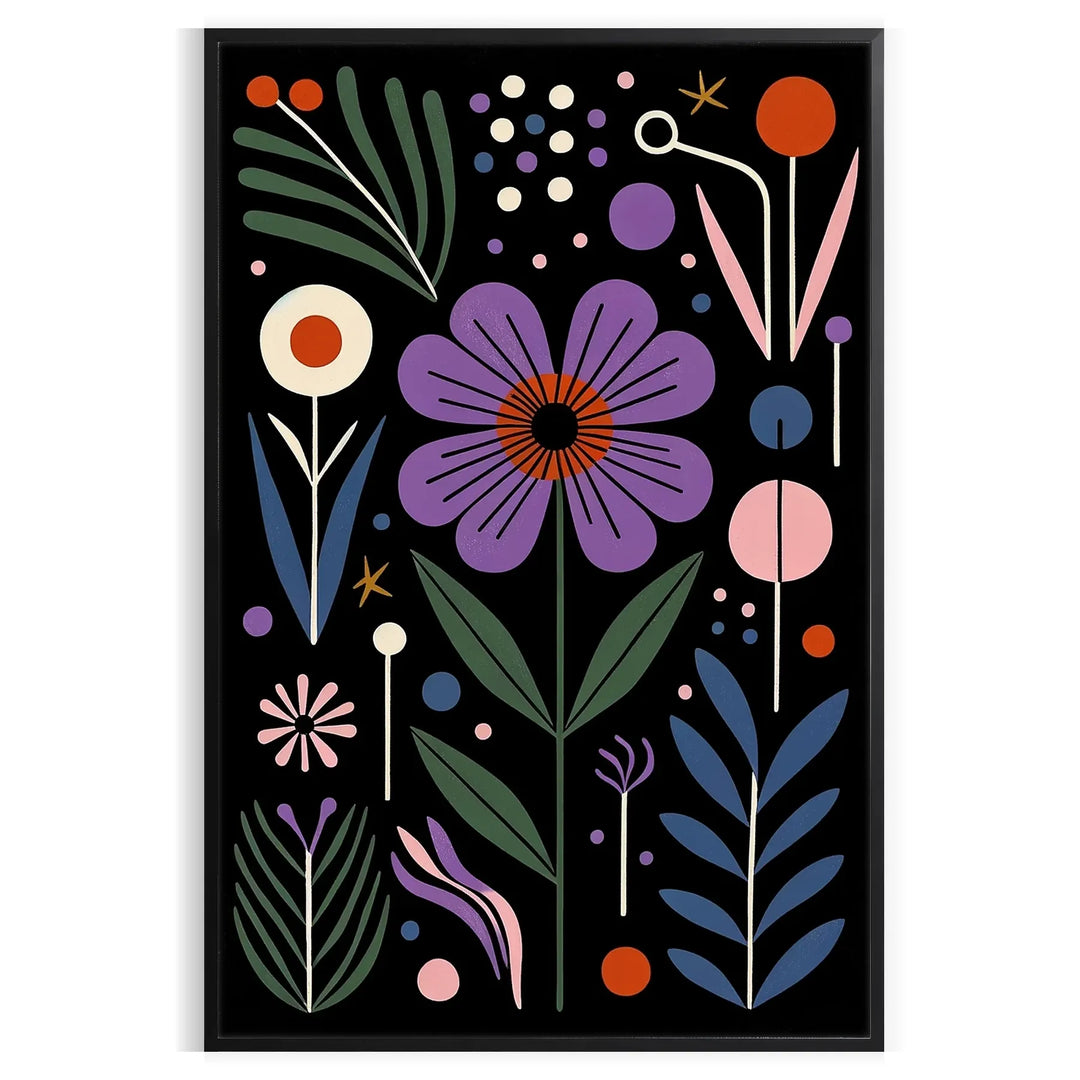 Delicate botanical flowers in a black and green color palette