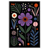 Delicate botanical flowers in a black and green color palette - in a black frame