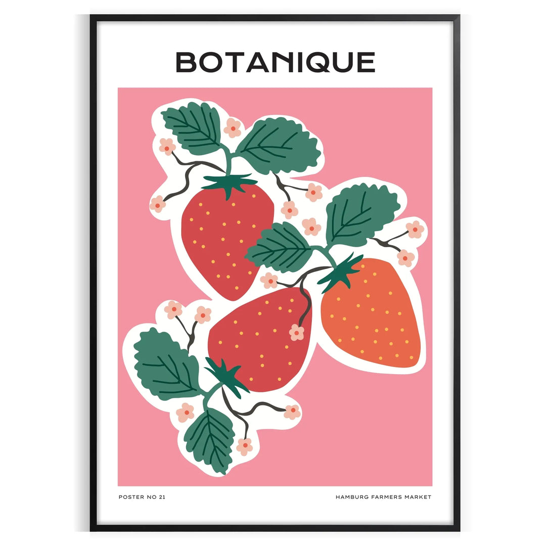 A vintage botanical print featuring orange and blue hues with various plants.