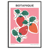 A vintage botanical print featuring orange and blue hues with various plants. - in a black frame