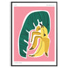 Lush green botanical illustration with vivid orange accents - in a black frame
