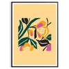 Botanical print featuring yellow flowers with bold black details - in a black frame